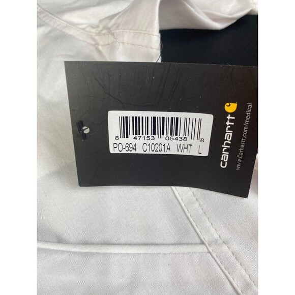 Carhartt scrub top Women's size Large White V Neck pockets front New - Picture 10 of 13